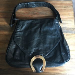 Ananas Black Leather Handbag